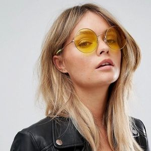 Ray Ban Oversized Round Yellow Sunglasses